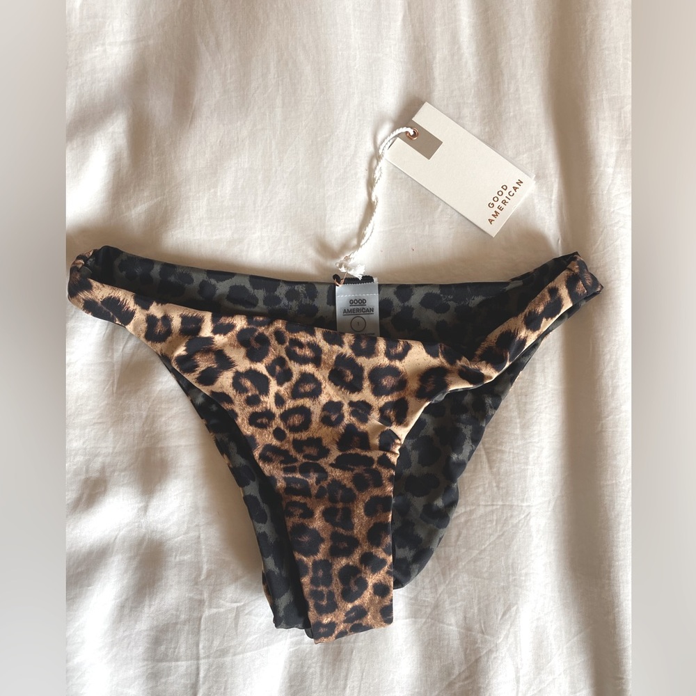 Good American high cut Leopard better reversible bikini bottom size s